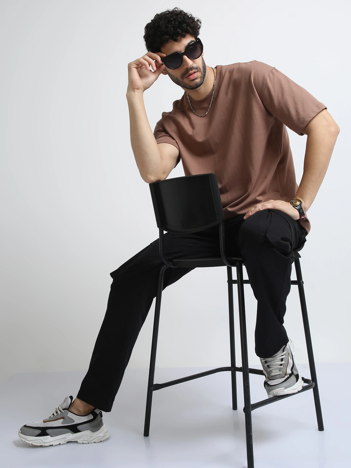 Essential Oversized Solid T-Shirt – Brown