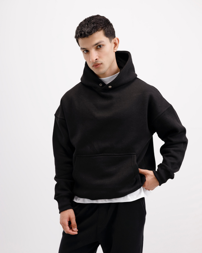 Essential Oversized Solid Hoodie – Black