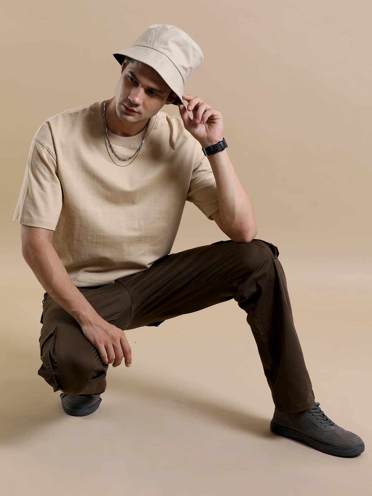 Essential Oversized Solid T-Shirt – Beige