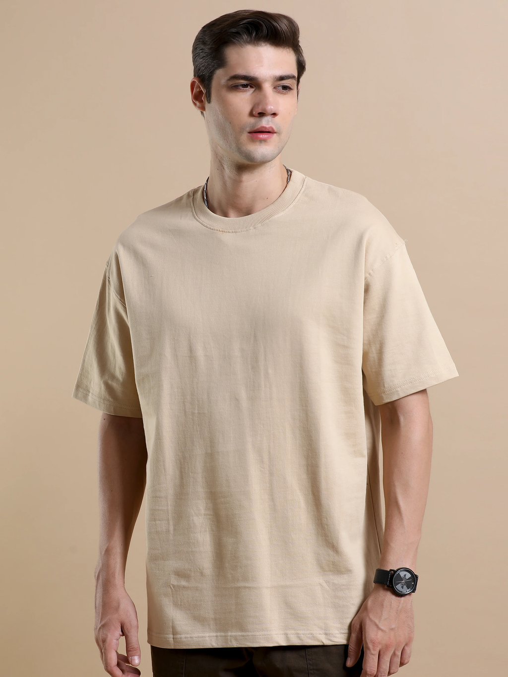 Essential Oversized Solid T-Shirt – Beige