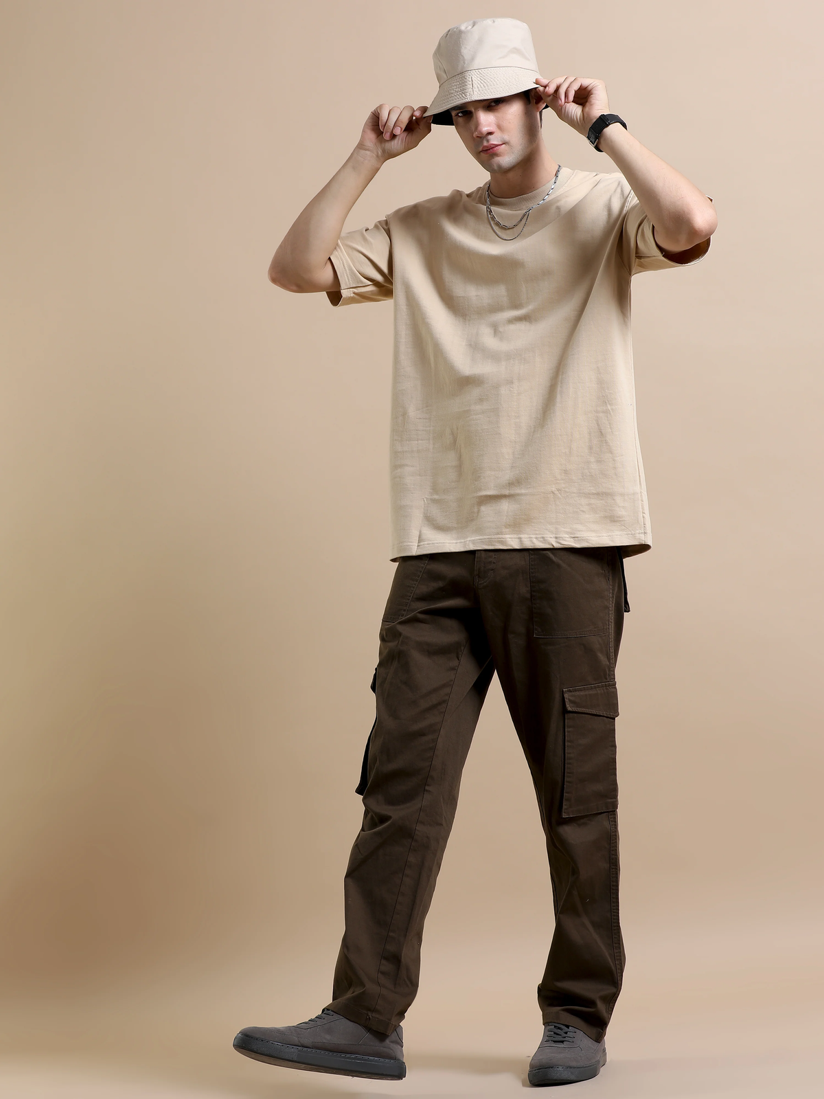Essential Oversized Solid T-Shirt – Beige