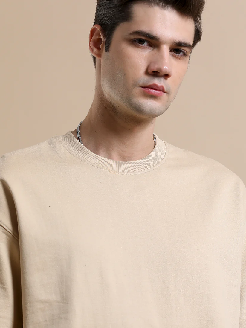 Essential Oversized Solid T-Shirt – Beige