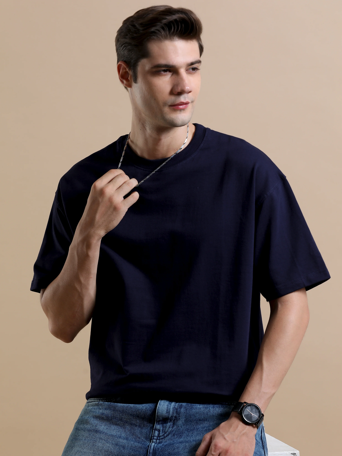 Essential Oversized Solid T-Shirt – Navy