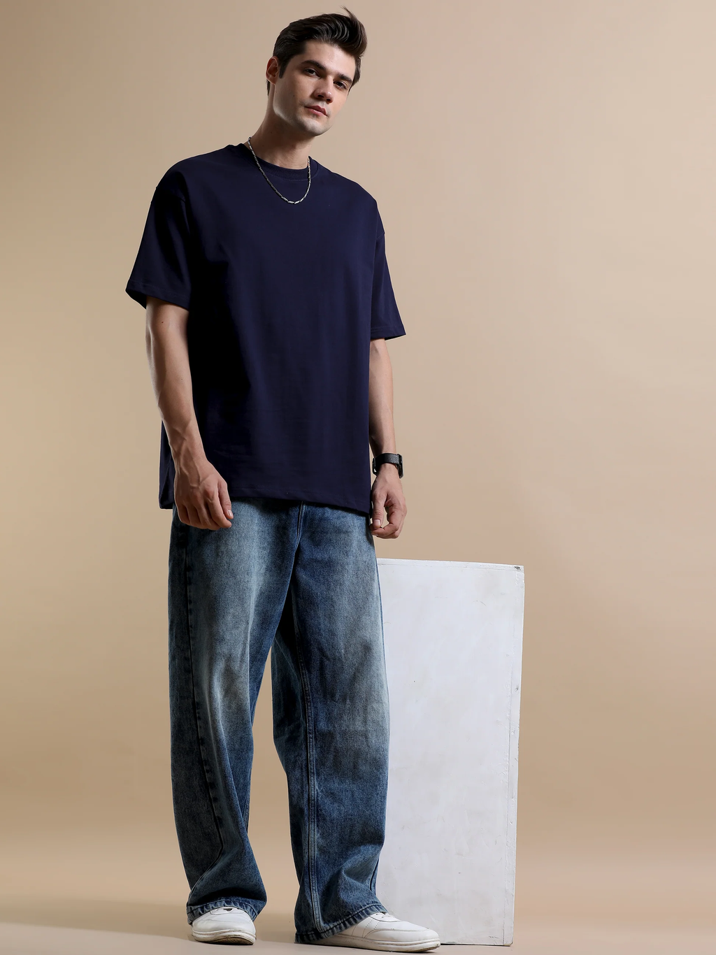 Essential Oversized Solid T-Shirt – Navy