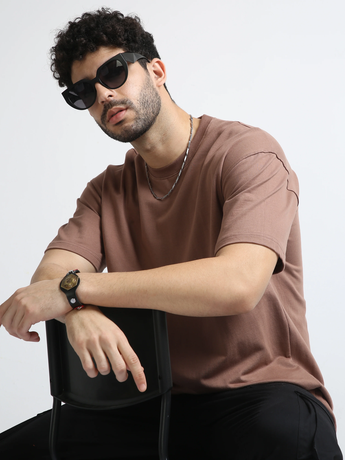 Essential Oversized Solid T-Shirt – Brown