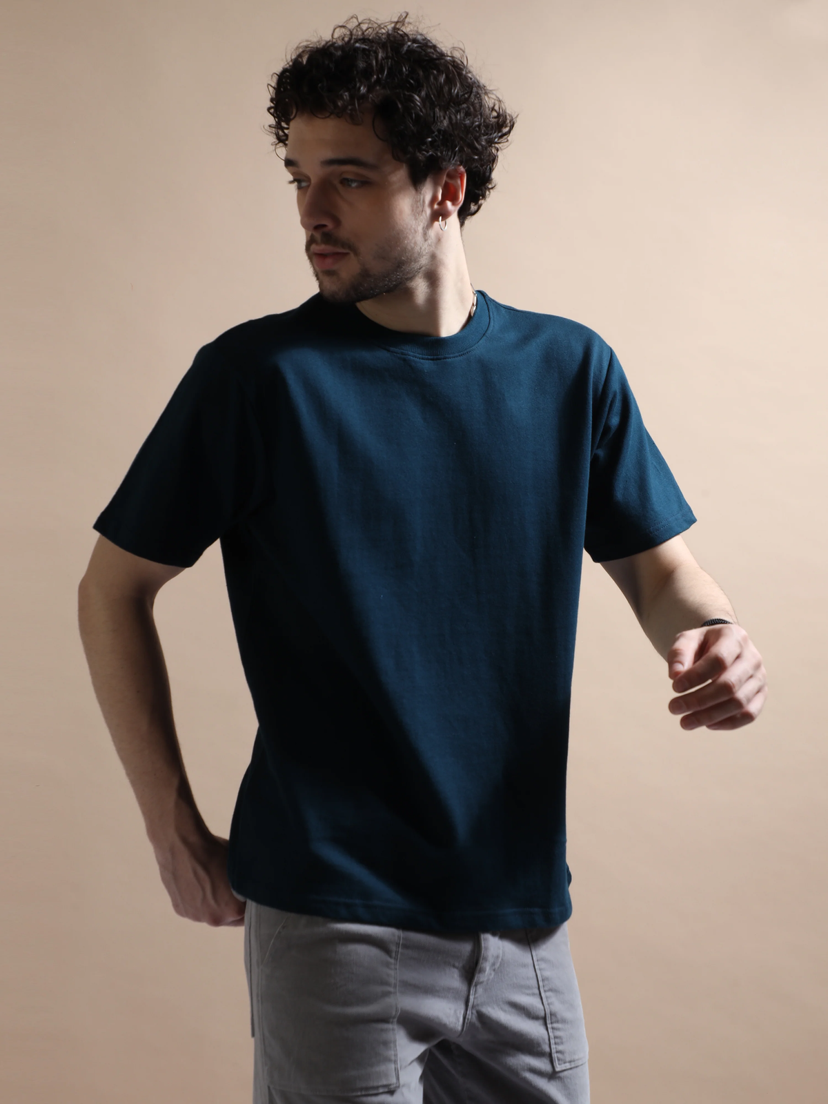Essential Oversized Solid T-Shirt-Deep Navy Blue