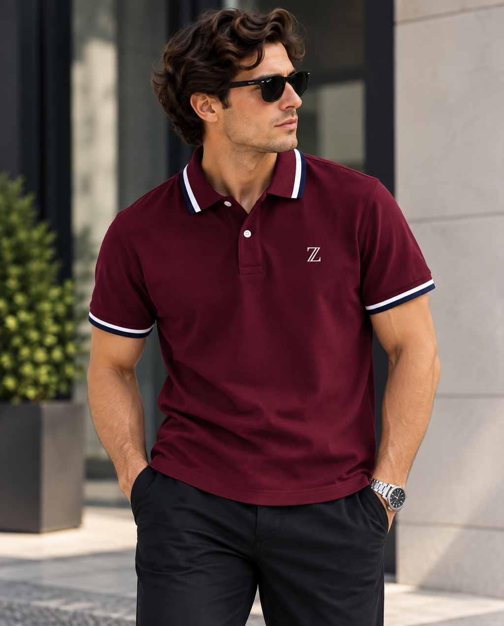 Essential Polo T-Shirt – Wine Red