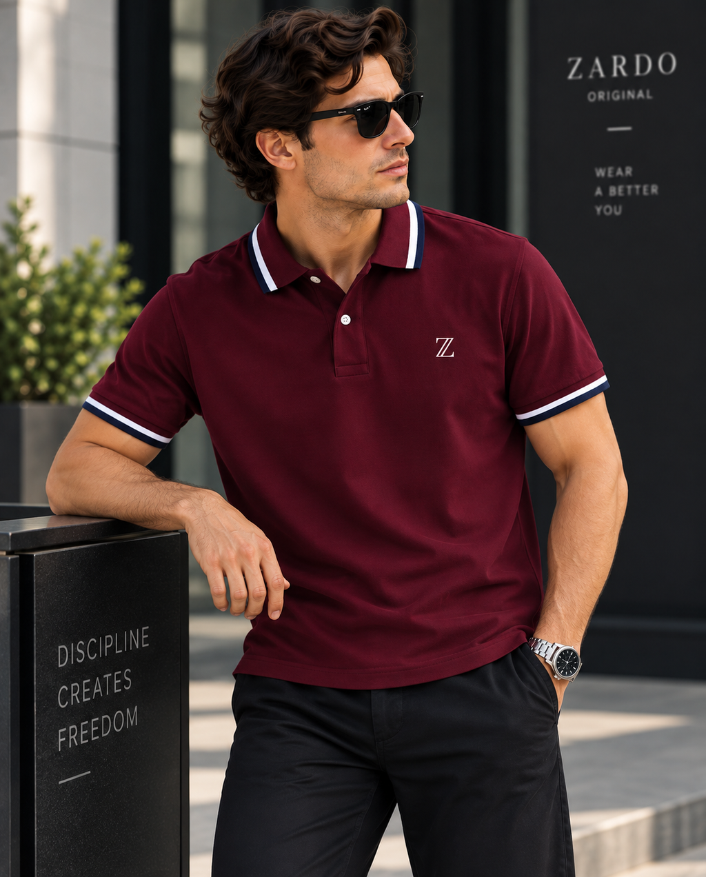 Essential Polo T-Shirt – Wine Red