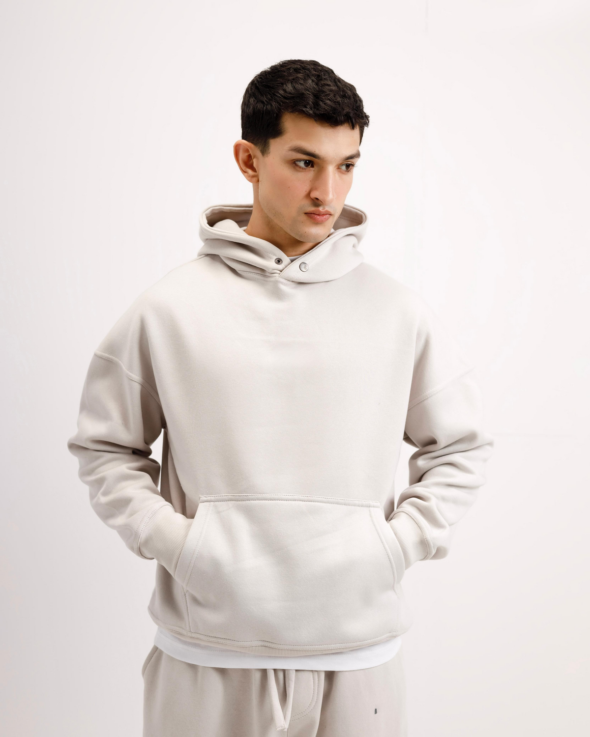 Essential Oversized Solid Hoodie – White