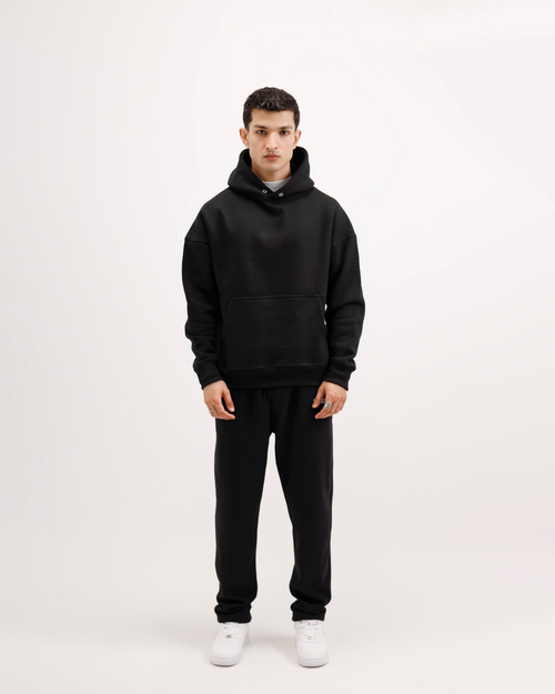 Essential Oversized Solid Hoodie – Black