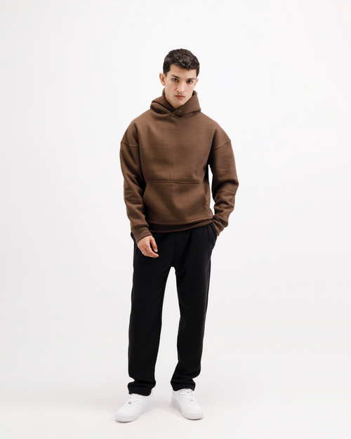 Essential Oversized Solid Hoodie – Brown
