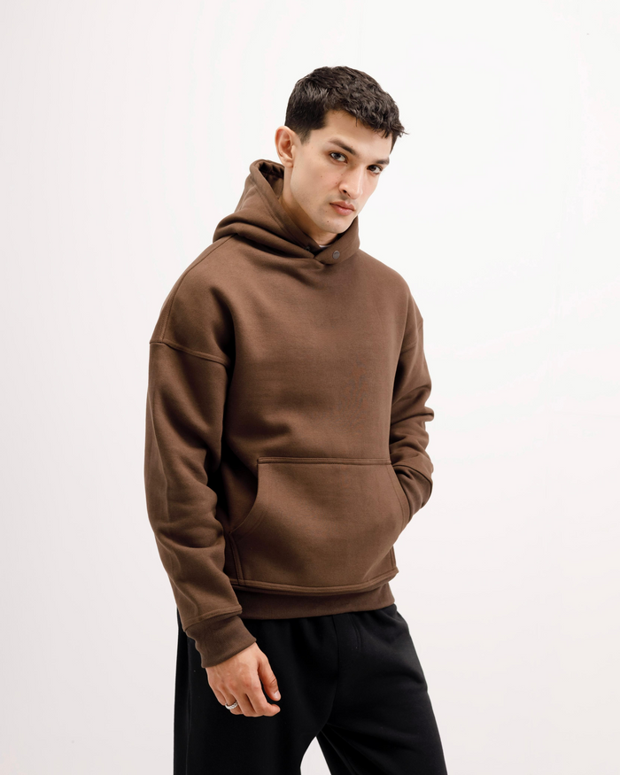 Essential Oversized Solid Hoodie – Brown