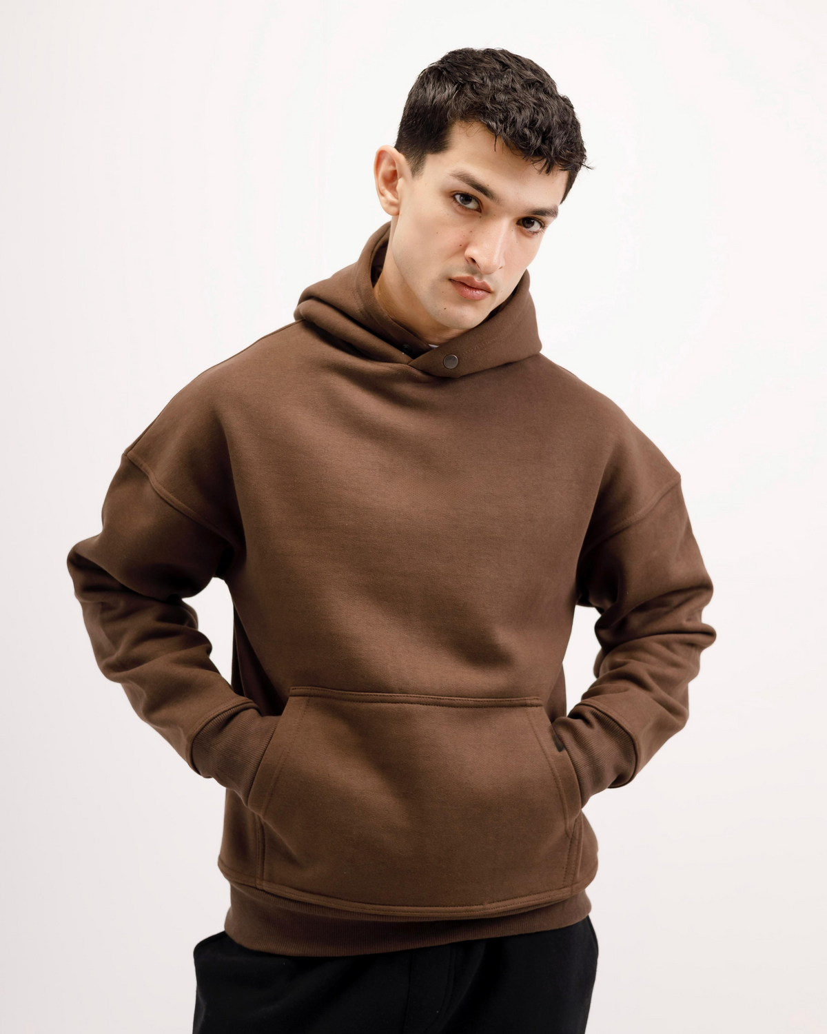 Essential Oversized Solid Hoodie – Brown